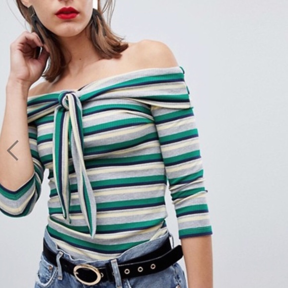 River Island Tie Front off the Shoulder Top - Picture 3 of 6